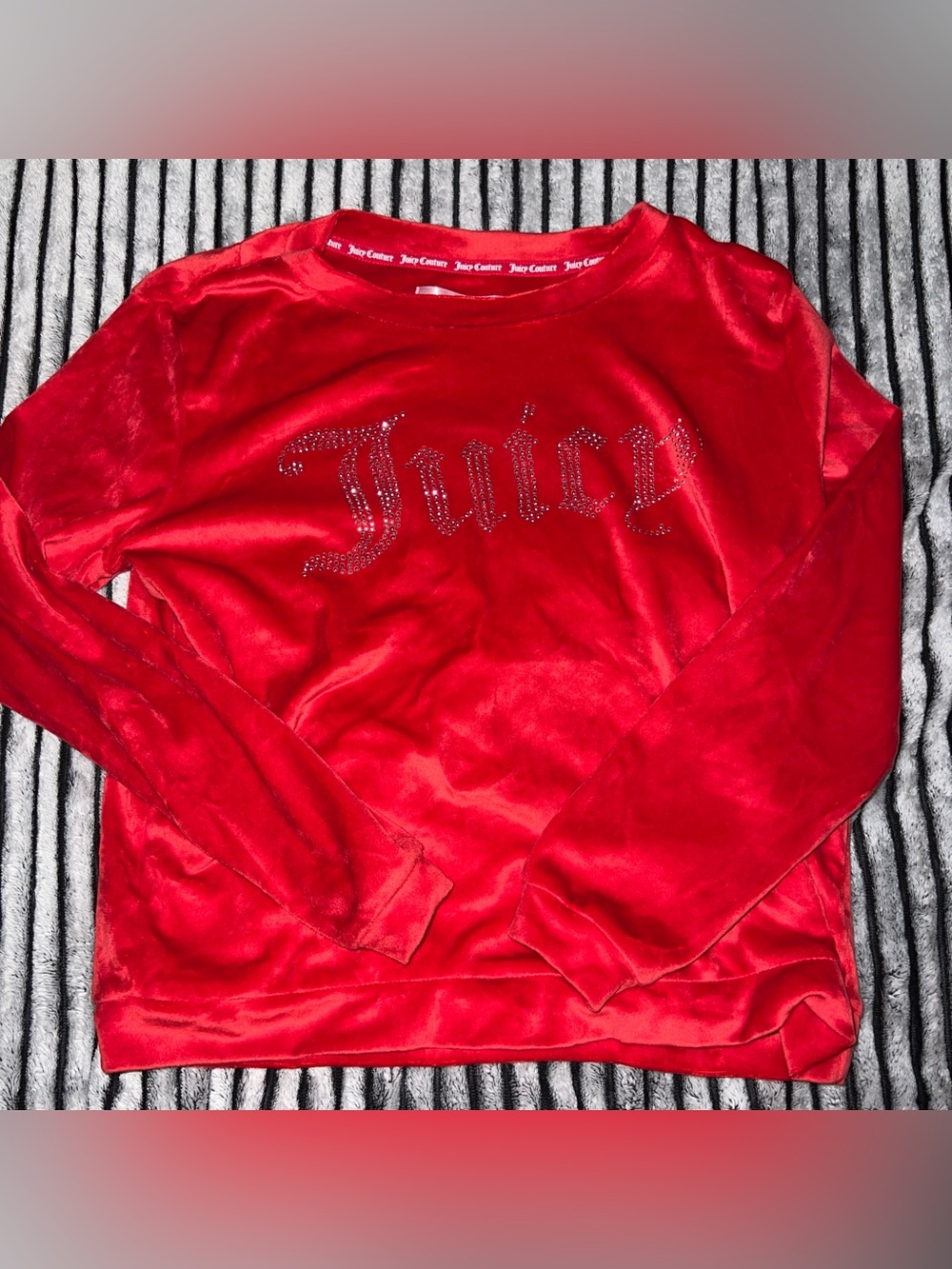 Juicy Couture Red Velour Crystal Accent Pullover